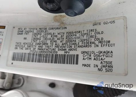 2005 Toyota 4Runner Sr5 V6 из США, поврежденный, VIN JTEZU14R850056359